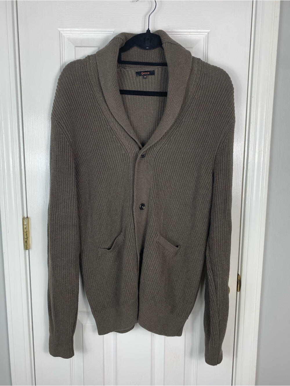 Quince Men’s Organic Cotton Ribbed Stitch Shawl Collar Cardigan Sweater
